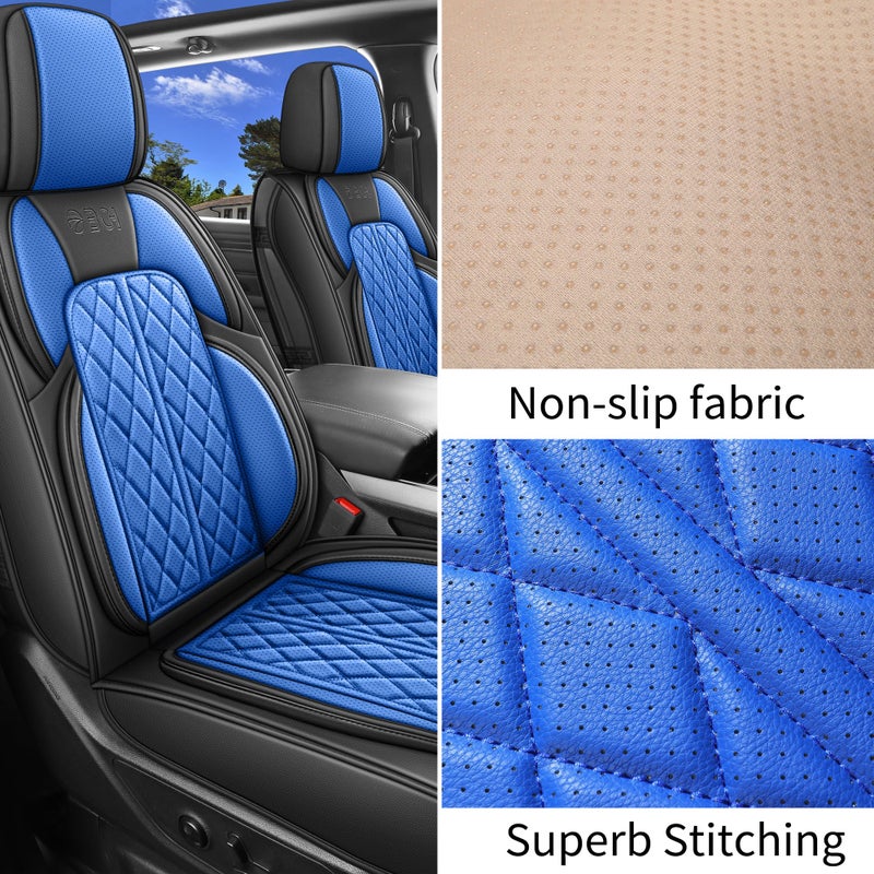 DuDuWang Car Seat Cover Custom Fit for Ford F150 2009-2026 Faux Leather Seat Cover Set Compatible with Regular Cab Super Cab Super Crew Pickup Truck Cushions (Black & Blue, Front Seat) - Image 4