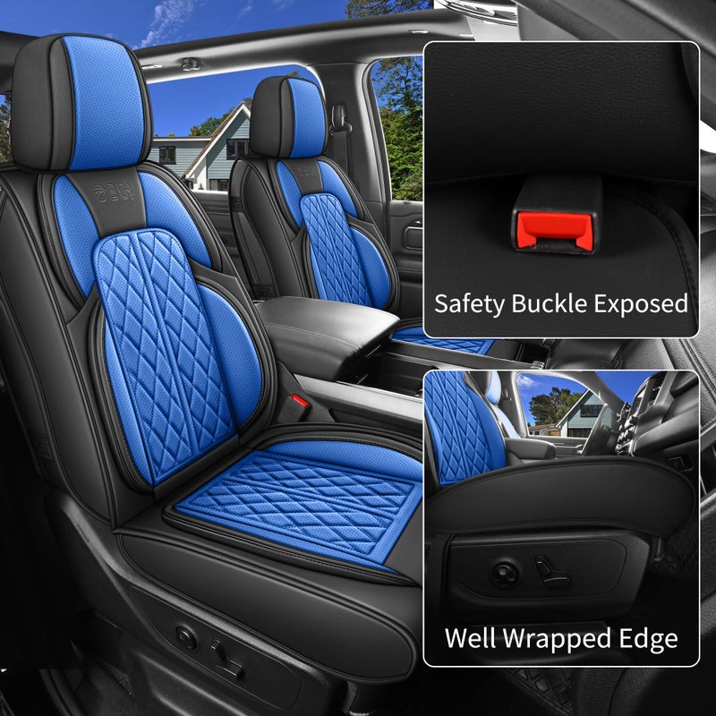 DuDuWang Car Seat Cover Custom Fit for Ford F150 2009-2026 Faux Leather Seat Cover Set Compatible with Regular Cab Super Cab Super Crew Pickup Truck Cushions (Black & Blue, Front Seat) - Image 3