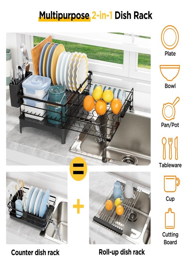 NETEL Dish Rack, Extendable Dish Drying Rack, Dish Drainer for Kitchen Counter, Dish Strainer with Utensil Holder, Over The Sink Dish Drying Rack with Automatic Drainage System - Image 5
