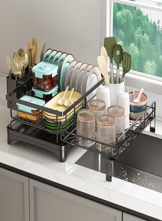 NETEL Dish Rack, Extendable Dish Drying Rack, Dish Drainer for Kitchen Counter, Dish Strainer with Utensil Holder, Over The Sink Dish Drying Rack with Automatic Drainage System - Image 1