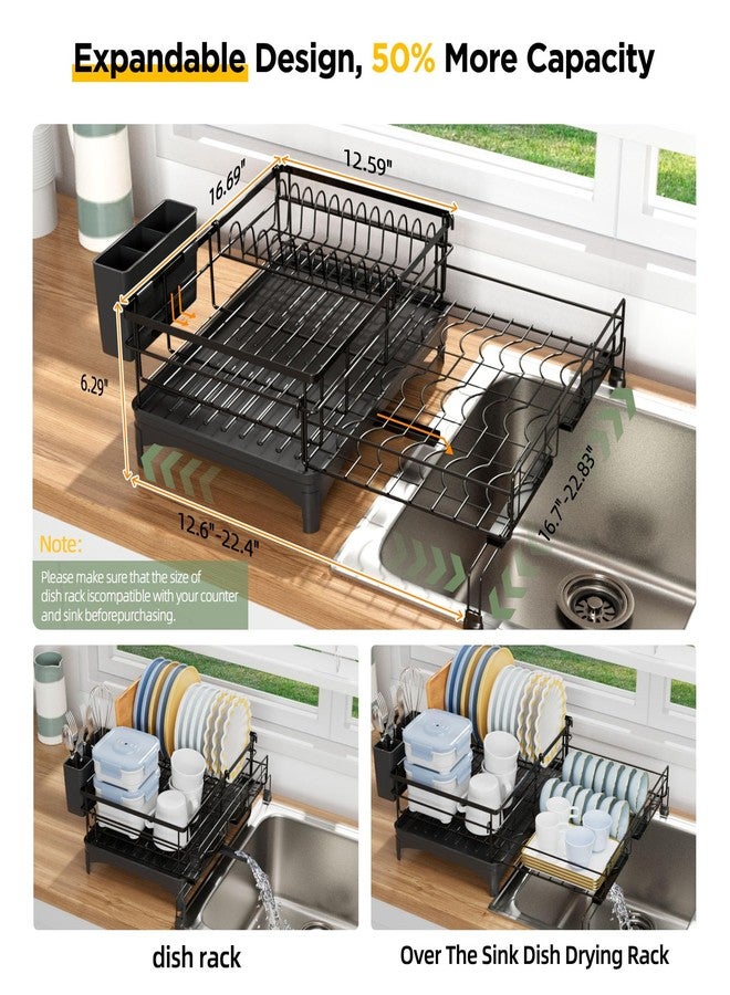 NETEL Dish Rack, Extendable Dish Drying Rack, Dish Drainer for Kitchen Counter, Dish Strainer with Utensil Holder, Over The Sink Dish Drying Rack with Automatic Drainage System - Image 2