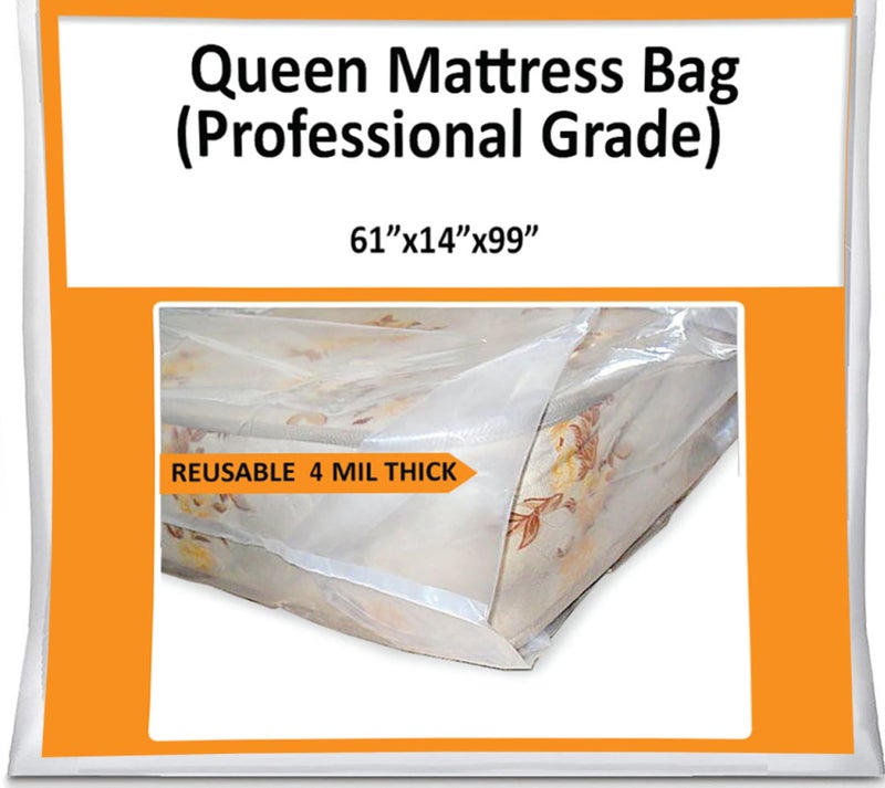 MovingHost Queen Mattress Bag for Moving Storage Cover  4 Mil Heavy Duty Thick Plastic Wrap Protector Reusable Bags Supplies 