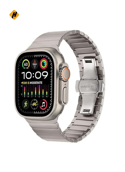 For Apple Watch 46mm / 49mm / 45mm / 44mm Butterfly Clasp One-Bead Titanium Alloy Watch Band(Titanium)