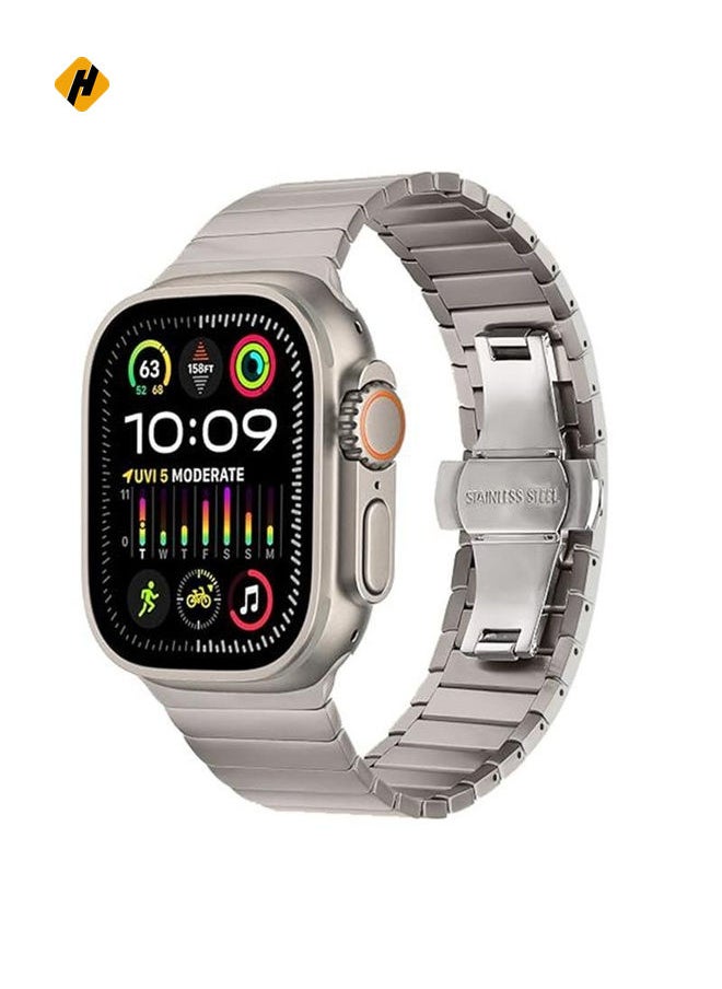 For Apple Watch 46mm / 49mm / 45mm / 44mm Butterfly Clasp One-Bead Titanium Alloy Watch Band(Titanium)