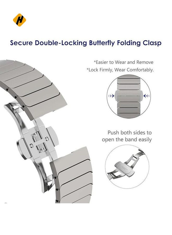 For Apple Watch 46mm / 49mm / 45mm / 44mm Butterfly Clasp One-Bead Titanium Alloy Watch Band(Titanium)