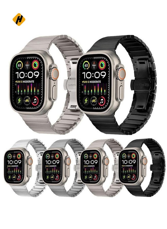 For Apple Watch 46mm / 49mm / 45mm / 44mm Butterfly Clasp One-Bead Titanium Alloy Watch Band(Titanium)