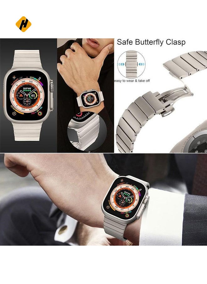 For Apple Watch 46mm / 49mm / 45mm / 44mm Butterfly Clasp One-Bead Titanium Alloy Watch Band(Titanium)