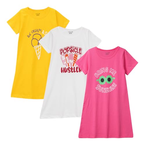 Luke and Lilly Girls Cotton Summer Frock – Lightweight Night Dress – Soft Casual Wear – Pack of 3 – 3-14 Years - Image 1