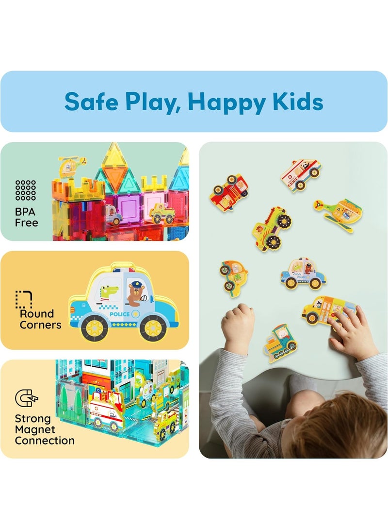 PicassoTiles بيكاسو تايلز كتل مغناطيسية سيارات مدينة المترو 8 قطع | متوافقة مع بلاط مغناطيسي | كتل بناء | ألعاب STEM | مجموعة ألعاب تعليمية | كتل تكديس | مجموعة بناء للتطوير العقلي للأطفال - Image 3