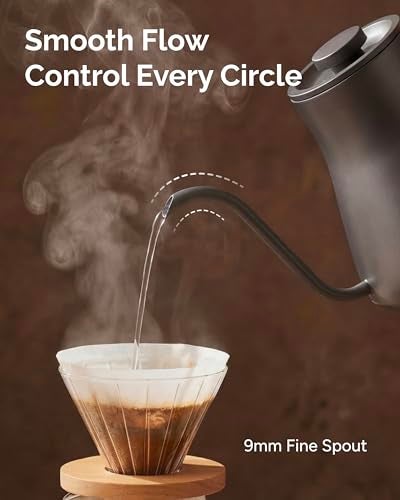 INTASTING Gooseneck Electric Kettle with Precise ±1℉ Temperature Control, Wood-Accented Handle, Stainless Steel Interior, Quick Heating Pour Over Kettle for Coffee & Tea, 0.9L, Matte Grey - Image 3