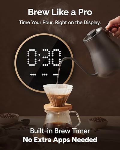 INTASTING Gooseneck Electric Kettle with Precise ±1℉ Temperature Control, Wood-Accented Handle, Stainless Steel Interior, Quick Heating Pour Over Kettle for Coffee & Tea, 0.9L, Matte Grey - Image 4