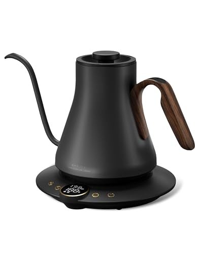 INTASTING Gooseneck Electric Kettle with Precise ±1℉ Temperature Control, Wood-Accented Handle, Stainless Steel Interior, Quick Heating Pour Over Kettle for Coffee & Tea, 0.9L, Matte Grey - Image 1