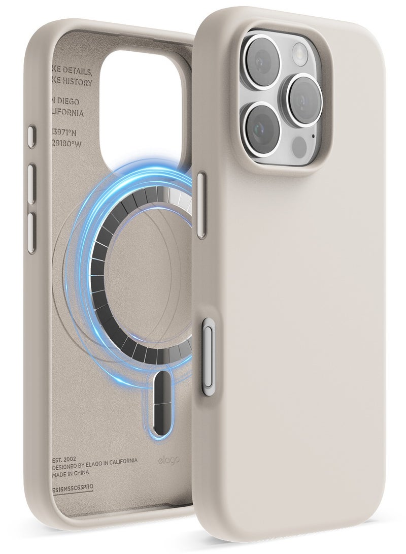 Elago Magnetic Liquid Silicone for iPhone 16 PRO Case Cover Compatible with MagSafe Shockproof - Stone - Image 1