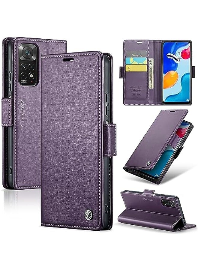 حافظة جلدية مطوية لهاتف Xiaomi Redmi Note 11S (4G) \/ Note 11 (4G) مع حامل بطاقات RFID المانع للتشويش، تصميم رفيع مضاد للصدمات من البولي يوريثان مع غطاء محفظة كتابي وحامل، فتحة للنقود، إغلاق مغناطيسي - Image 1