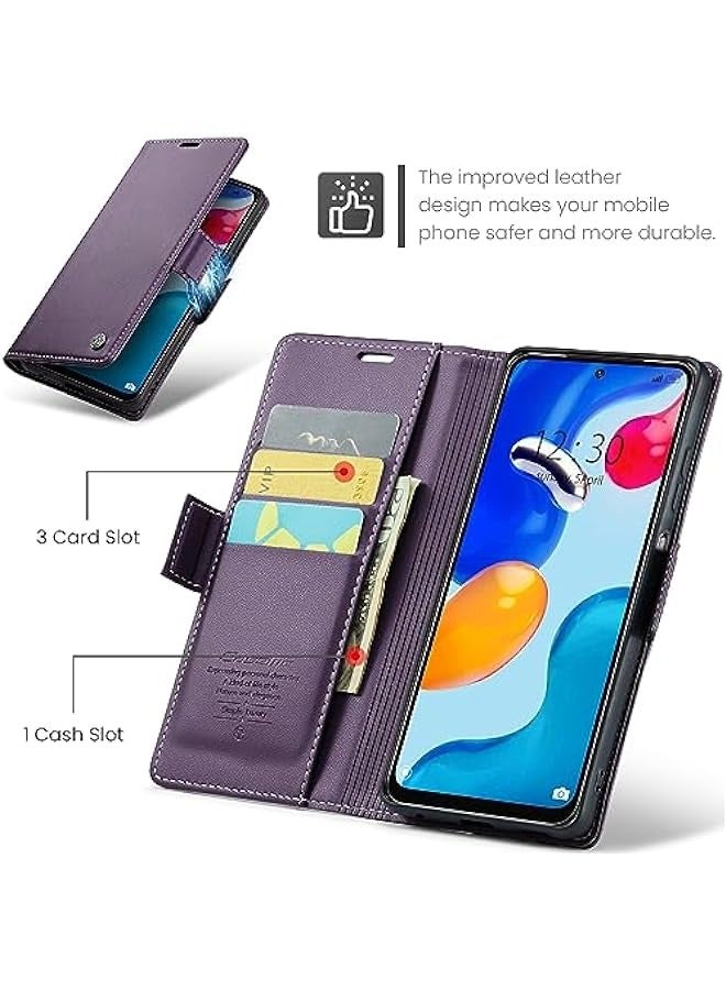 حافظة جلدية مطوية لهاتف Xiaomi Redmi Note 11S (4G) \/ Note 11 (4G) مع حامل بطاقات RFID المانع للتشويش، تصميم رفيع مضاد للصدمات من البولي يوريثان مع غطاء محفظة كتابي وحامل، فتحة للنقود، إغلاق مغناطيسي - Image 3