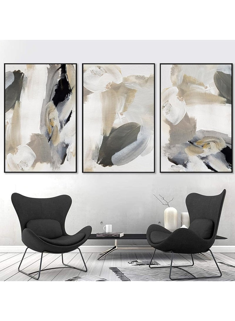 Today Idea Modern Abstract Canvas Triptych | Black, Beige, Grey, and Gold Wall Art | Black and White Oil Painting Prints Perfect for Bedroom, Living Room, or Office (16x24 inches each, Unframed) - Image 1