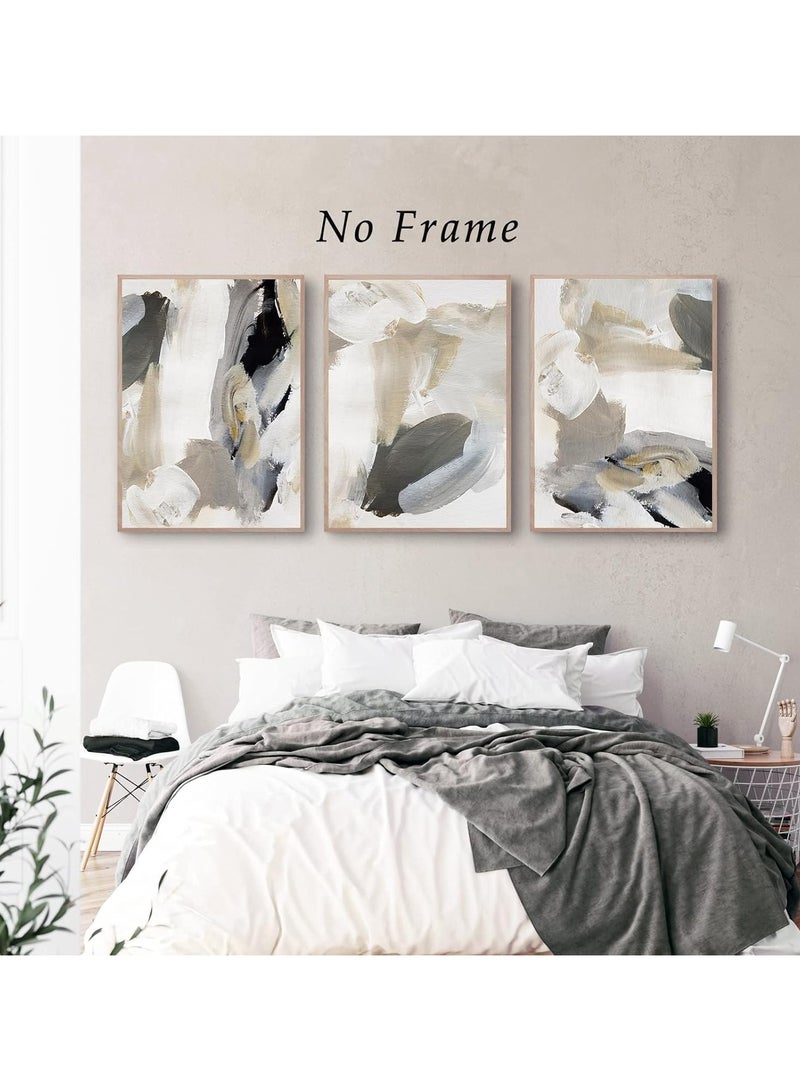 Today Idea Modern Abstract Canvas Triptych | Black, Beige, Grey, and Gold Wall Art | Black and White Oil Painting Prints Perfect for Bedroom, Living Room, or Office (16x24 inches each, Unframed) - Image 2