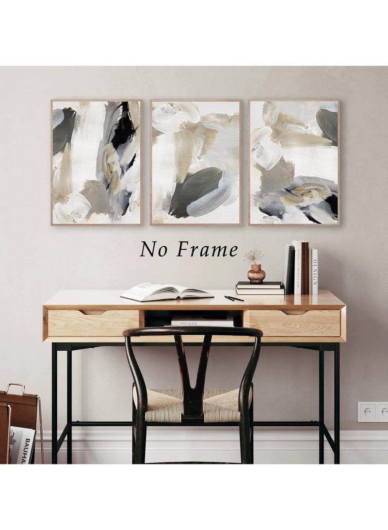 Today Idea Modern Abstract Canvas Triptych | Black, Beige, Grey, and Gold Wall Art | Black and White Oil Painting Prints Perfect for Bedroom, Living Room, or Office (16x24 inches each, Unframed) - Image 4