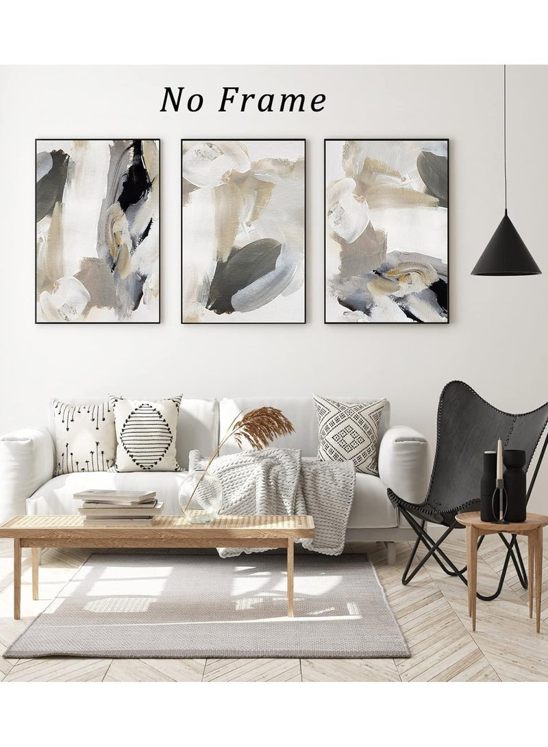 Today Idea Modern Abstract Canvas Triptych | Black, Beige, Grey, and Gold Wall Art | Black and White Oil Painting Prints Perfect for Bedroom, Living Room, or Office (16x24 inches each, Unframed) - Image 3