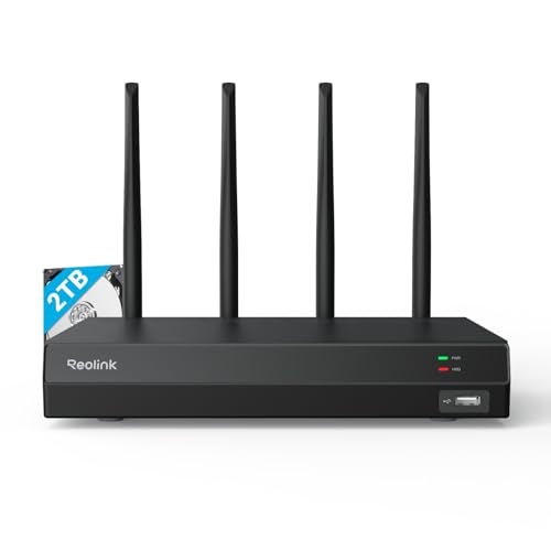 reolink ريولينك NVR واي فاي 6 بدقة 4K و16 قناة مع واي فاي مزدوج النطاق 2.4/5 جيجاهرتز، مزود بقرص صلب سعة 2 تيرابايت، يدعم كاميرات ريولينك بدقة 16MP/12MP/8MP/5MP/4MP، نظام كاميرات أمان منزلي بتسجيل على مدار الساعة، بدون منافذ PoE، RLN12W - Image 1