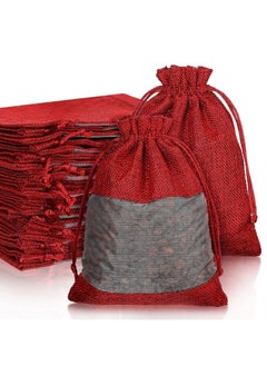 Y&D 10-Pieces 13x18 Cm Linen Burlap Sheer Bag Organza Bag Burlap Bags With Drawstring For Wedding Party Favors Cosmetic Samples Goodies Mesh Pouch (Wine Red)  - Image 1