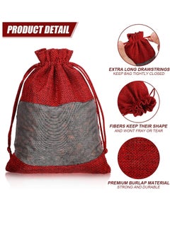 Y&D 10-Pieces 13x18 Cm Linen Burlap Sheer Bag Organza Bag Burlap Bags With Drawstring For Wedding Party Favors Cosmetic Samples Goodies Mesh Pouch (Wine Red)  - Image 3