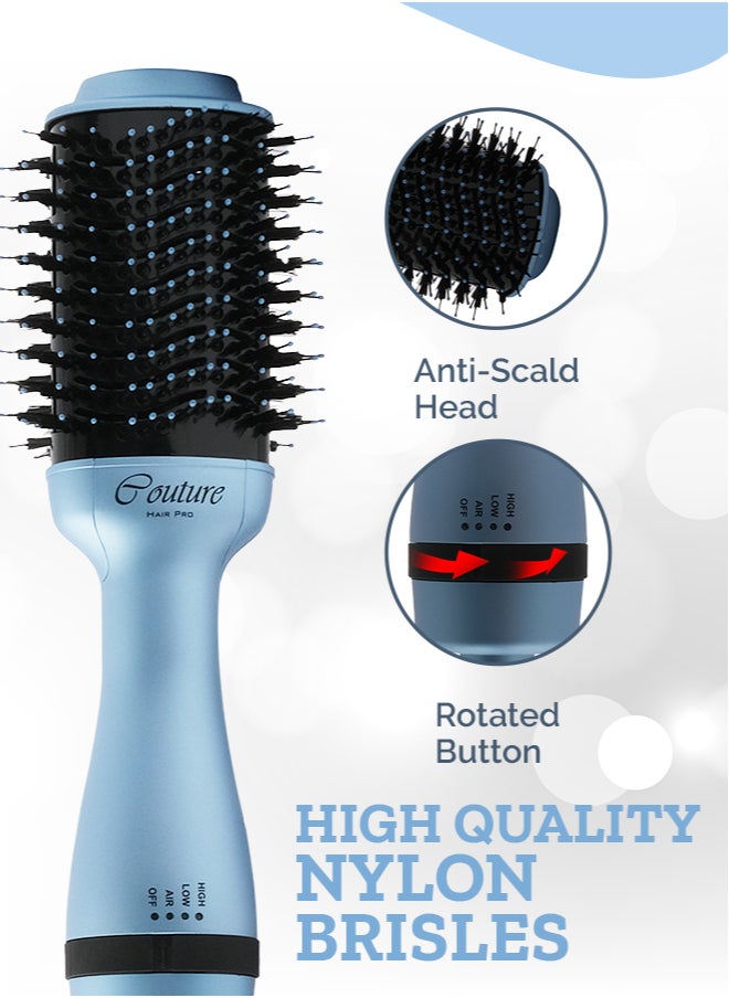 Couture Hair Pro - Hot Air Brush -3 In 1 Straightening Brush, Volumizer And Hair Dryer-Premium Salon Quality Baby Blue - Image 1