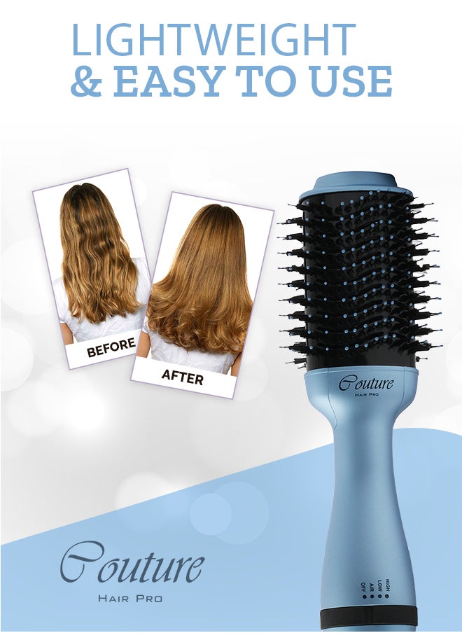 Couture Hair Pro - Hot Air Brush -3 In 1 Straightening Brush, Volumizer And Hair Dryer-Premium Salon Quality Baby Blue - Image 1