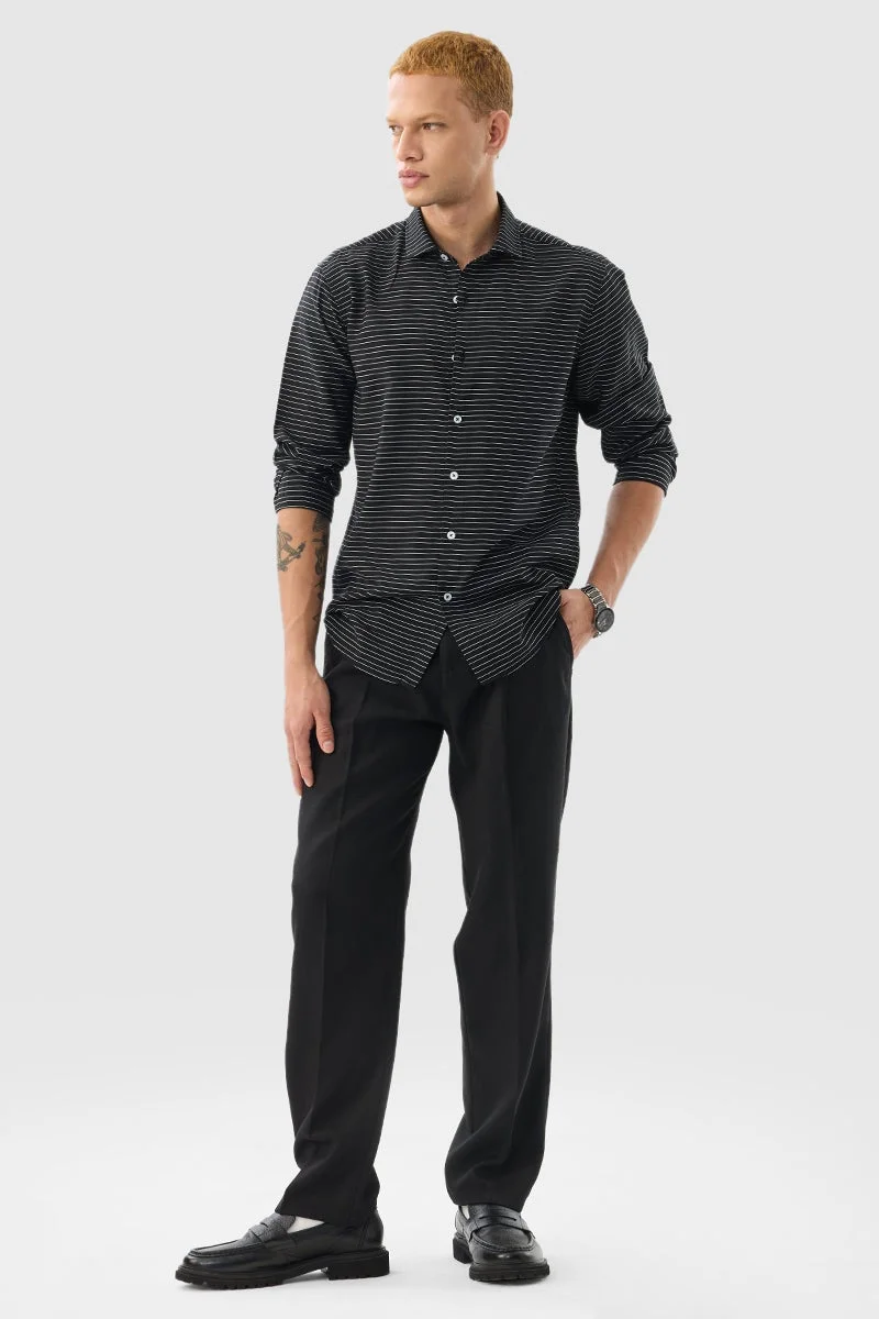 SNITCH Black Black Stripes Slim Fit Shirt for Men | Best Price UAE