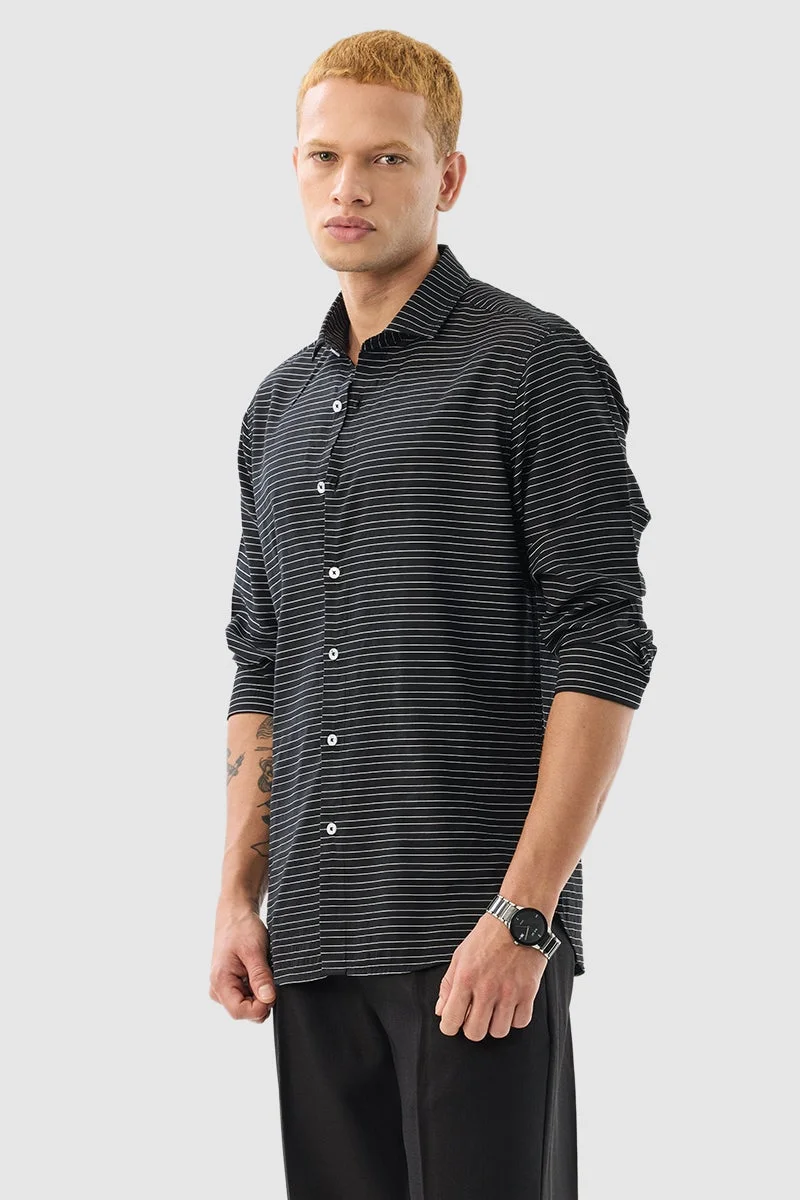 SNITCH Black Black Stripes Slim Fit Shirt for Men | Best Price UAE
