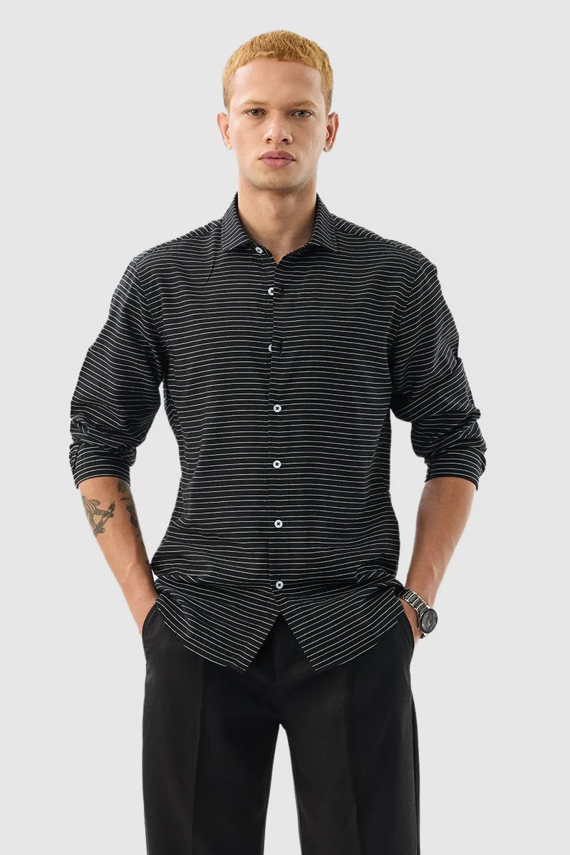 SNITCH Black Black Stripes Slim Fit Shirt for Men | Best Price UAE