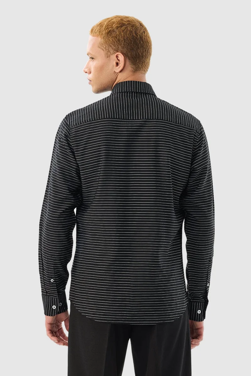 SNITCH Black Black Stripes Slim Fit Shirt for Men | Best Price UAE