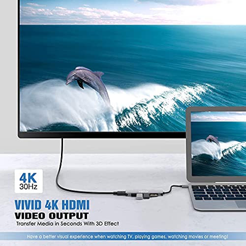 Verilux® USB HUB for Laptop 6 in 1 USB Type C Hub for Macbook Pro Air Connector Portable Aluminum Multi USB Port for Laptop USB C to HDMI Adapter 4K@30Hz USB 3.0/2.0 Ports, SD/Micro SD Card Reader - Image 5
