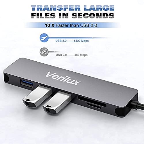 Verilux® USB HUB for Laptop 6 in 1 USB Type C Hub for Macbook Pro Air Connector Portable Aluminum Multi USB Port for Laptop USB C to HDMI Adapter 4K@30Hz USB 3.0/2.0 Ports, SD/Micro SD Card Reader - Image 3