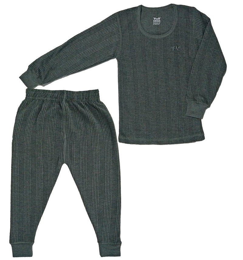 HAP Store Kings Round Neck Grey Melange Winter Thermal Set of Top Trouser/Thermal for Boys and Girls/Kids Thermal Set - Image 3