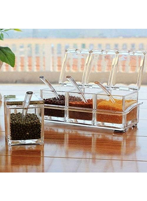TERXA TERXA Crystal Spice Rack Masala Storage Container Spice Box For Kitchen PepperSalt Box With Spoon Multipurpose Transparent Seasoning Storage Organizer Set of 1Multicolor  - Image 2