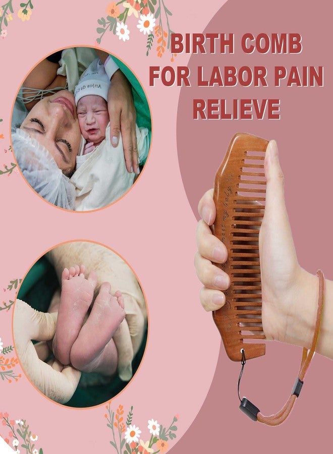 Moreinday Labor Comb for Pain, Birthing Comb with Wrist Strap for Expecting Moms - Peach Wood - Image 2