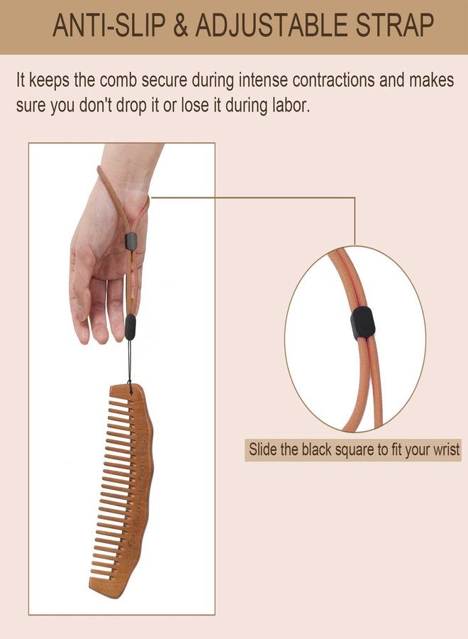 Moreinday Labor Comb for Pain, Birthing Comb with Wrist Strap for Expecting Moms - Peach Wood - Image 4