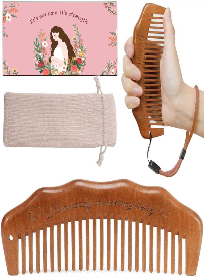 Moreinday Labor Comb for Pain, Birthing Comb with Wrist Strap for Expecting Moms - Peach Wood - Image 1