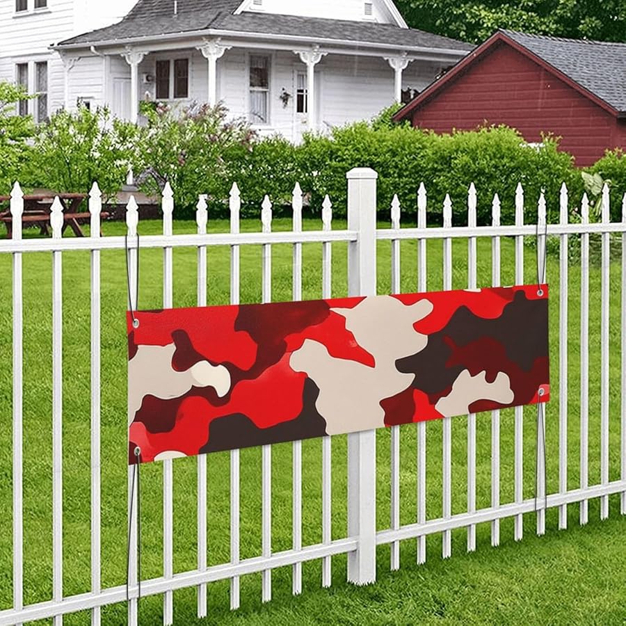 Red Camo Happy Birthday Banner Sign Wall Hanging Backdrop Personalized Tapestry Wall Art Large 47x12 Inch