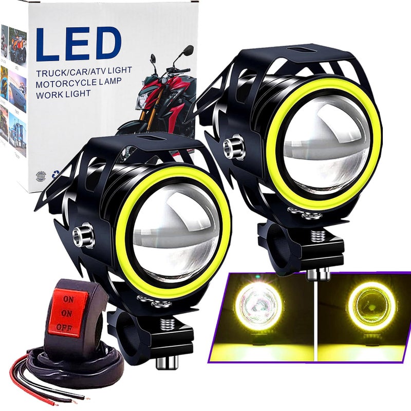 Ourbest Motorcycle Fog Lights with Switch 12V24V 3in Halo Auxiliary Light for ATV Scooter Trucks Luces exploradoras para Moto Pair Yellow