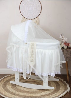 FUN MOMENT Baby cradle Moses basket for babies with mosquito net with white vibrator holder  - Image 1