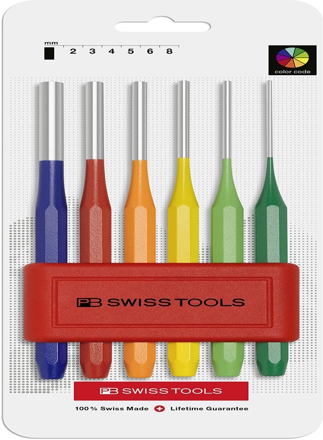 PB Swiss Tools Pin Punch Set PB 755.BL RB CN | 100% Swiss Made | 6-Piece Drift Punch Set RainBow Color Coded, in Practical Holder - Image 2