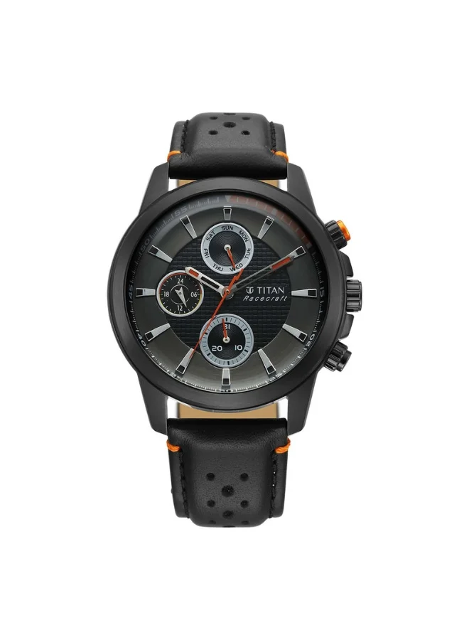 TITAN Racecraft Quartz Multifunction Black Dial Black Leather Strap Watch for Men - 90152KL02