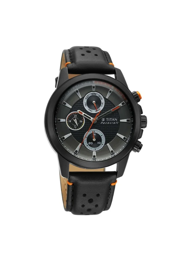 TITAN Racecraft Quartz Multifunction Black Dial Black Leather Strap Watch for Men - 90152KL02