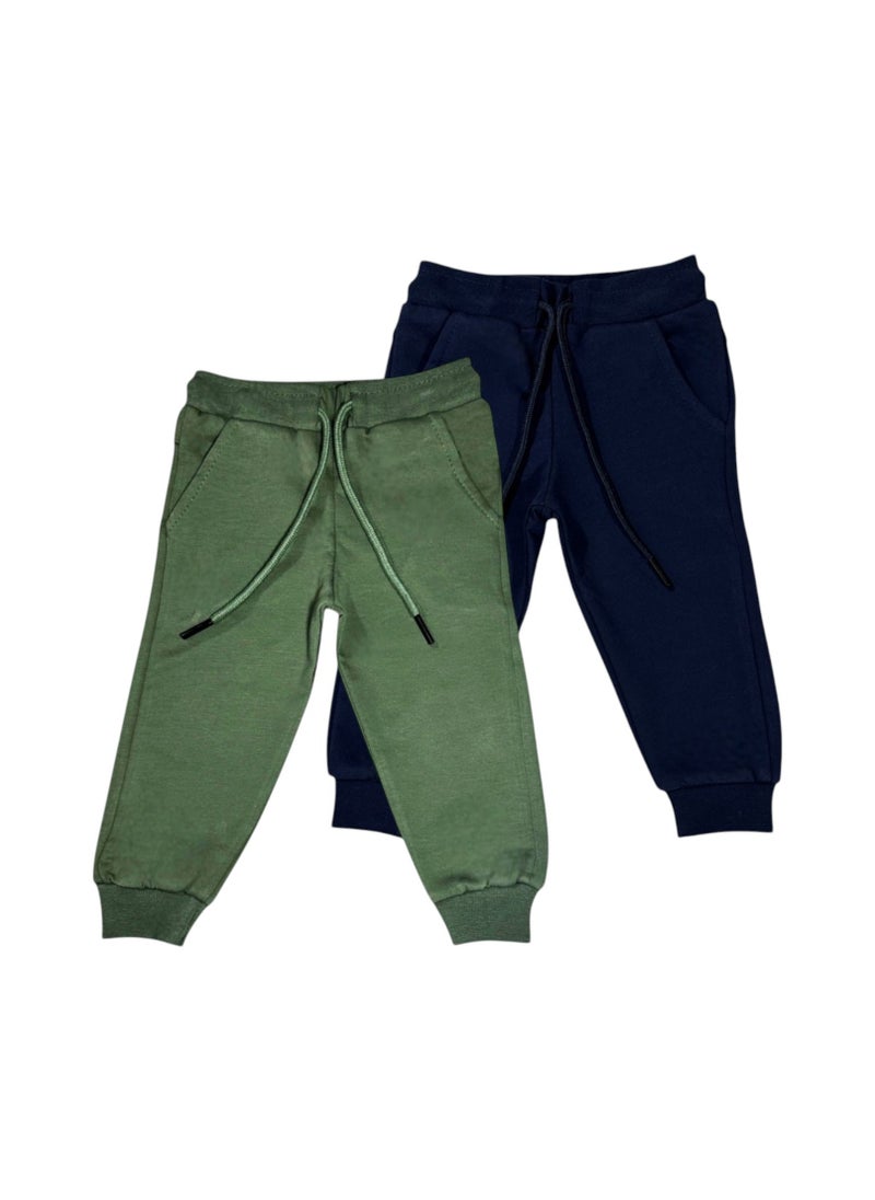 Baby Co. Olive green & Navy Blue kids sweatpants (2 pack) 