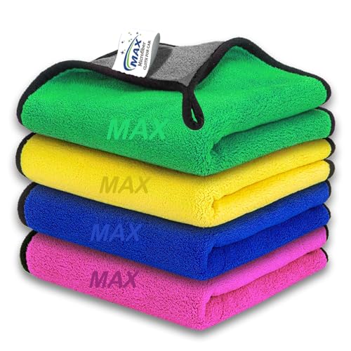 MAX 800 GSM Microfiber Cloth for Car Cleaning (4 Pcs) - Ultra Soft, Thick Plush, Double Sided Microfiber Towel for Car Cleaning, Washing, Detailing, 30 x 40 cm, Multicolour - Image 1