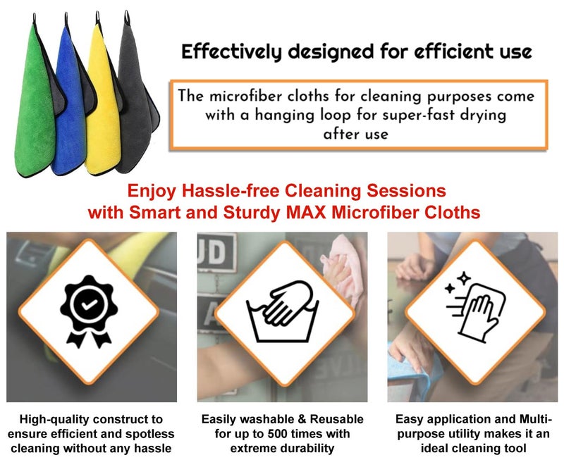 MAX 800 GSM Microfiber Cloth for Car Cleaning (4 Pcs) - Ultra Soft, Thick Plush, Double Sided Microfiber Towel for Car Cleaning, Washing, Detailing, 30 x 40 cm, Multicolour - Image 3