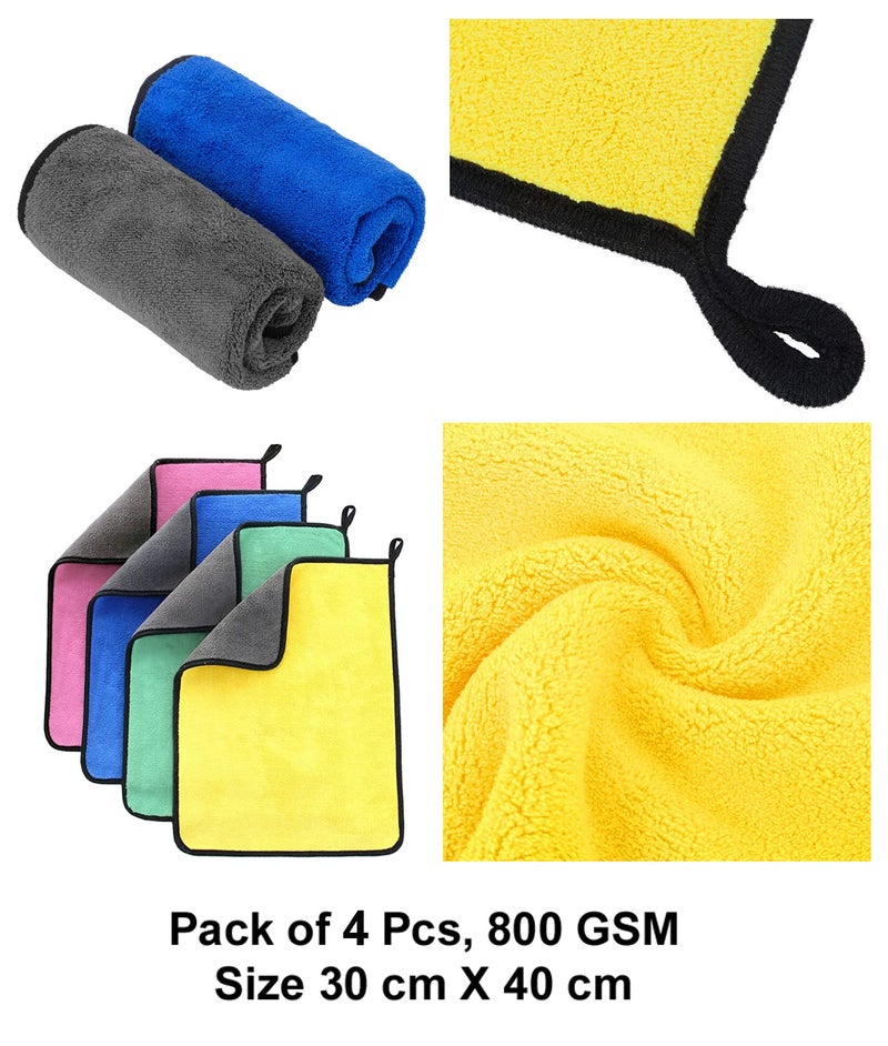 MAX 800 GSM Microfiber Cloth for Car Cleaning (4 Pcs) - Ultra Soft, Thick Plush, Double Sided Microfiber Towel for Car Cleaning, Washing, Detailing, 30 x 40 cm, Multicolour - Image 2