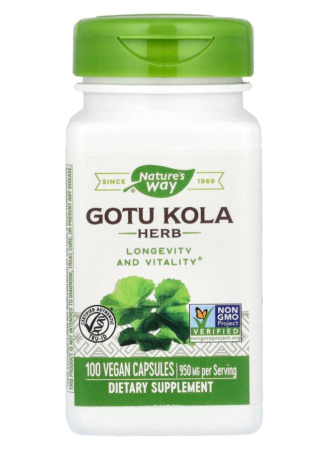 Nature's Gotu Kola Herb 950 mg 100 Vegan Capsules (475 mg per Capsule) 